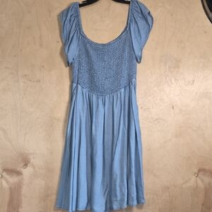 torrid Light Blue Smocked Scoop Mini Dress with Flutter Sleeves